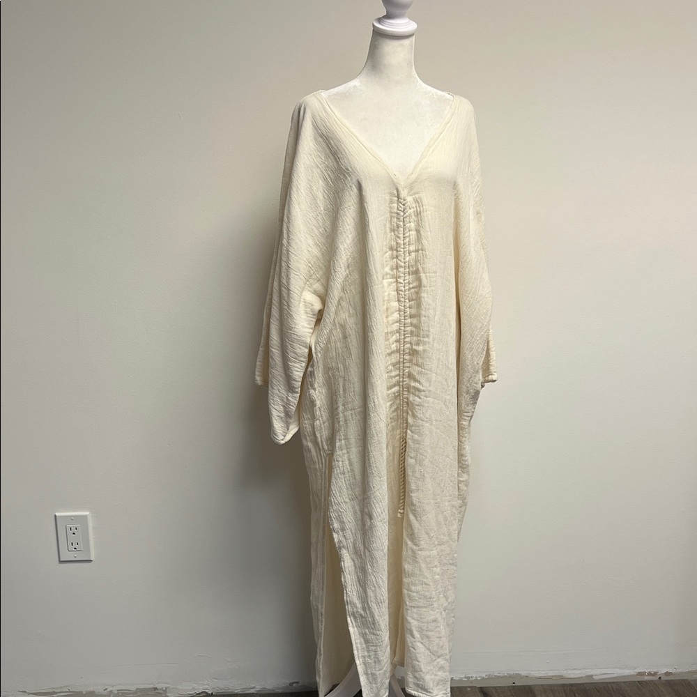 Free People x Jen’s Pirate Booty Folksong Kaftan Dress Cream Ruched V-Neck M/L
